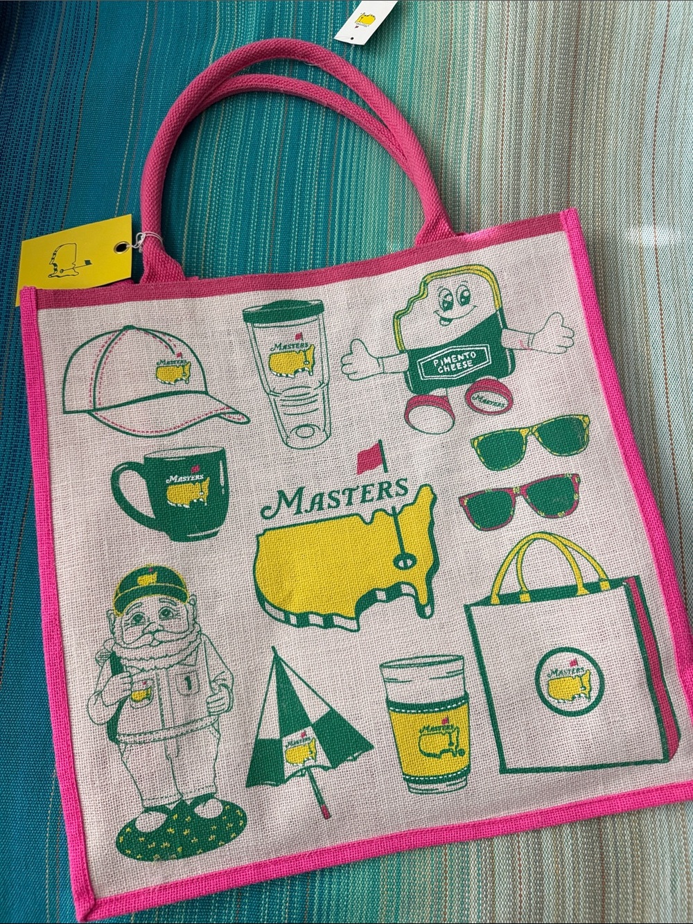 Masters Tote Bag with Pink Trim and Green & Yellow Graphics
